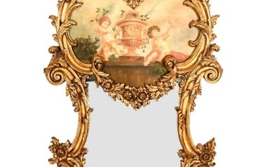 Italian Baroque Carved Trumeau Mirror Putti Motif
