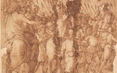 Italian School, Battle Procession with Pikebearers, pen and brown ink and wash