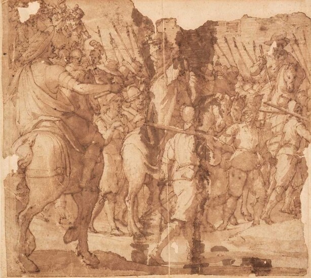Italian School, Battle Procession with Pikebearers, pen and brown ink and wash