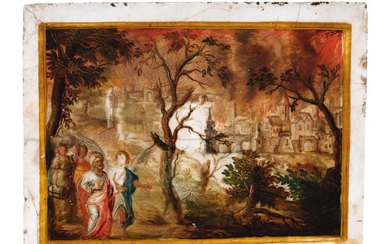 Italie/Rome ? XVIIe siècle Loth et ses filles Huile sur marbre 15 x 19 x...