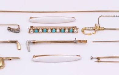 JEWELRY. (11) Barpins, Stickpin, and a Hairpin.