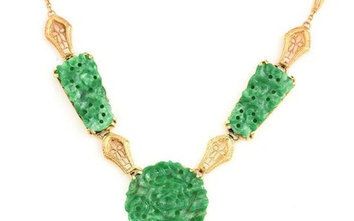 Jadeite Jade, 14k Yellow Gold Necklace.