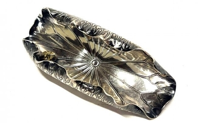 Japanese Sterling Silver Lily Pad with Frog Cabinet Pie