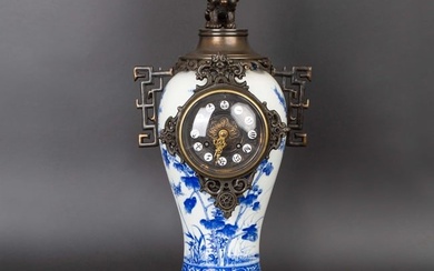 Japanese blue and white cast bronze clock