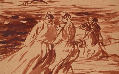 Jean-Julien LEMORDANT (1878-1968), «Les tireuses de filets», Lavis signé en bas à droite, 36 x...