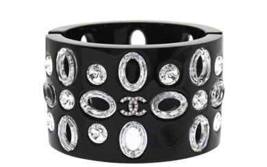 Accessories Miscellaneous BRACELET, CHANEL, Black Resin and Crystal Cuff, bla...