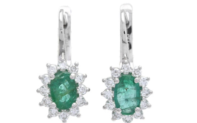 Jewellery Earrings CLUSTER-EARRINGS, 18K white gold, oval faceted emeralds appro...
