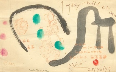 Joan Miró (Spanish, 1893-1983) - Joyeux Noël, Vœux de Joan, Pilar et Dolorès
