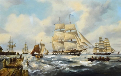 § John L. Chapman (British 1946-) "Newfoundland Fishing Port, 1840"