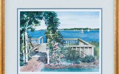 KAREN NORTH WELLS, Cape Cod, Contemporary, "Wequassett Inn on Pleasant Bay"., Color lithograph on paper, 14" x 18" sight. Framed 22"...