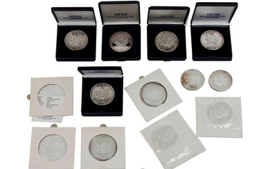 Kanada - 12 x 5 Dollars, Maple Leaf, diverse Jahrgänge, je 1 Unze Silber fein