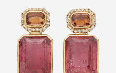 Katherine Jetter Tourmaline, topaz, and diamond pink gold earrings