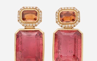 Katherine Jetter, Tourmaline, topaz, and diamond pink gold earrings