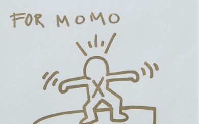 Keith HARING (1958-1990) (after), drawing in gold felt pen FOR MOMO, signed and dated '88