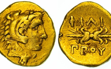 Kingdom of Macedon, Philip II (359-336 BC), AV 1/8 Stater, head of young Herakles right, clad i...