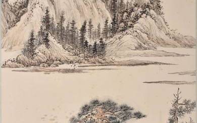 LANDSCAPE, INK AND COLOR ON PAPER, MOUNTED, ZHU MEICUN