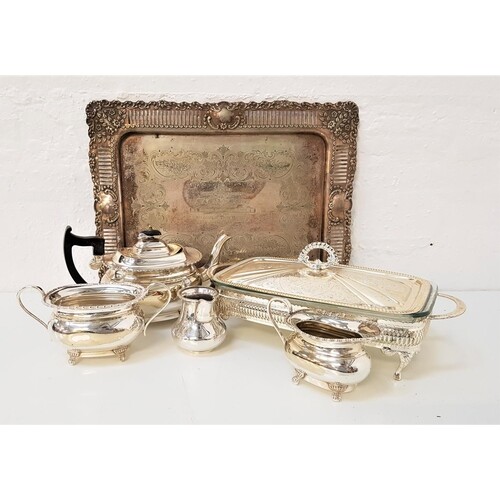 LARGE SELECTION OF SILVER PLATED WARES including various tra...