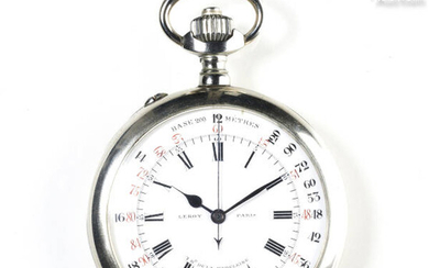 L.Leroy Montre chronographe de poche XIXème siècle Boitier acier signé...