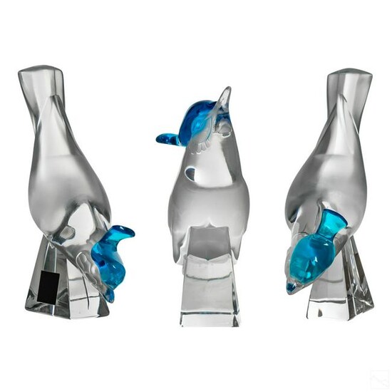 Lalique French Glass Pimlico Crest Bird Figurines