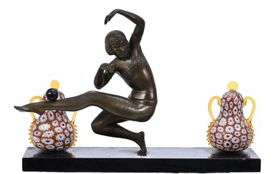 Lamp, Art Deco, Brass Figure Of Dancer