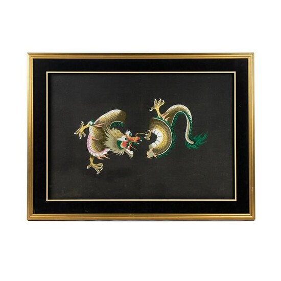 Large Chinese Silk Embroidered Dragon Framed