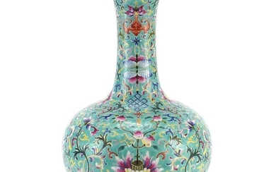 Large Chinese porcelain turquoise ground vase, finely hand p...
