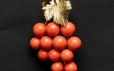 Large Pin / Medallion, Gold and Coral Beads