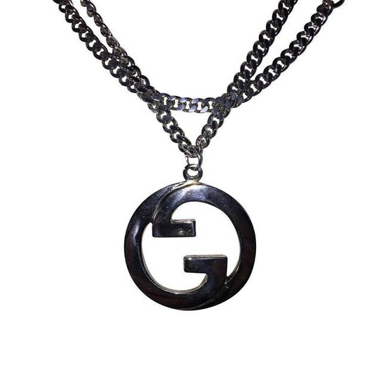 Large Silver Plated Gucci GG Pendant Necklace