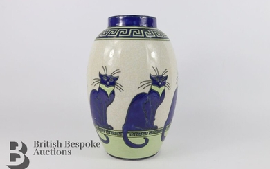 Large ceramic vase. The vase having cat decoration, approx...