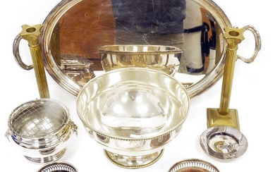 Large twin-handled silver plated serving tray of oval form, ...