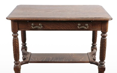 Late Victorian Carved Quartersawn Oak Library Table, Circa 1900