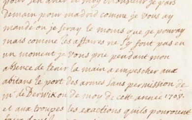 Lettre autographe signée à M. d'Avaray. Pampelune 5 mars 1708., Orléans, Philippe duc d'