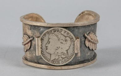 Lg Navajo Silver Cuff Morgan Silver Coin Bracelet