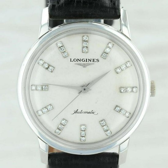 Longines Watch- Diamonds 14k Gold Black Leather
