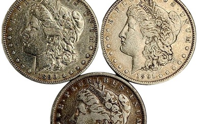 Lot Of 3 1889 O, 1890 O & 1891 Morgan Silver Dollars Ungraded