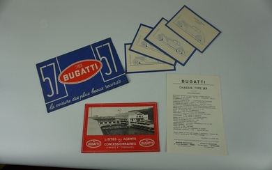 Lot de dépliants et enveloppe Bugatti de 1937