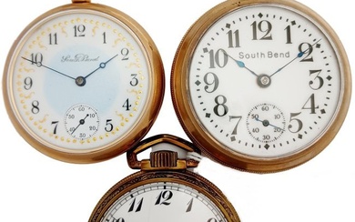 Lot of 3 Mens Antique South Bend Watch Co Openface Running Vintage Pocket Watches