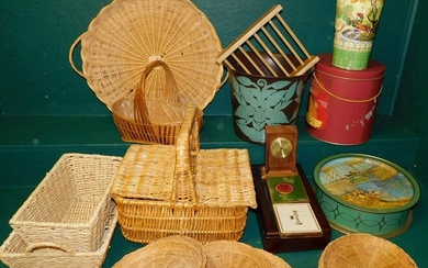 Lot of Baskets, Tole Cannister, & Tole Jardiniere