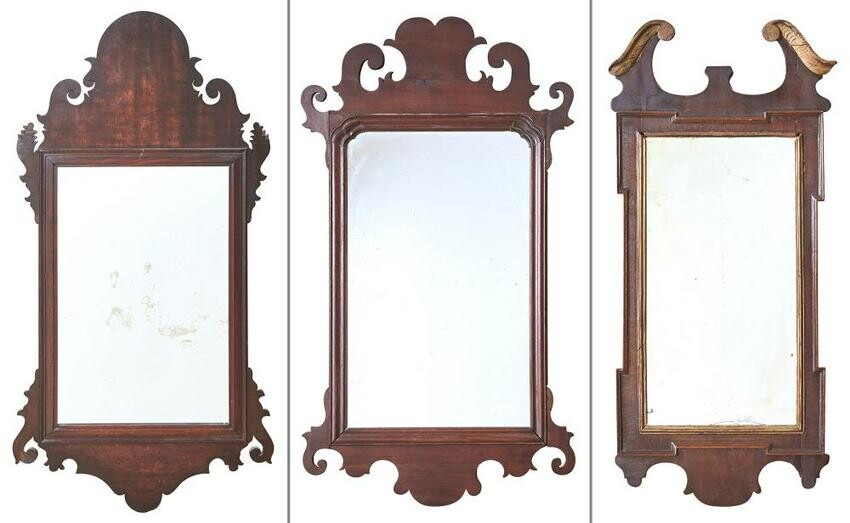 Mahogany Scrolled and Arched Mirror; Together with Two