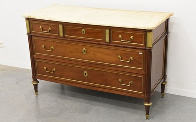 Mahogany chest of drawers with bronze rods, marble...