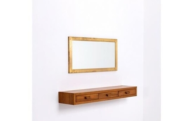 Mario Gottardi (1913-2004) Wall mounted console and mirror Cherrywood, wood, brass and mirror Model