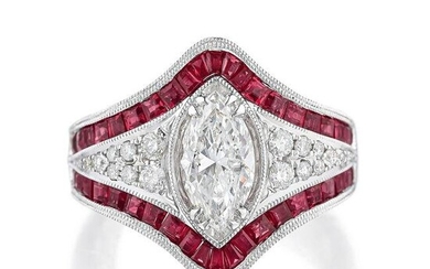 Marquise-Cut Diamond and Ruby Ring