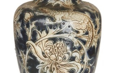 Martin Brothers, Lizards among foliage and berries vase, 1895, Glazed stoneware, Underside incised 11-11-95/Martin Brs/London & Southall, 19.8cm high