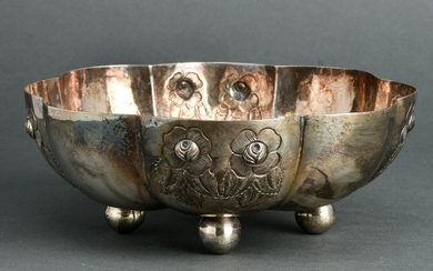 Mexican Sterling Silver Repousse Footed Bowl