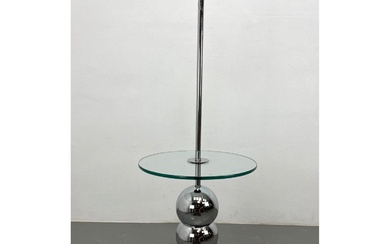 Mid Century Modern Stacked Chrome Ball Lamp Table. Round Glass Table Top.