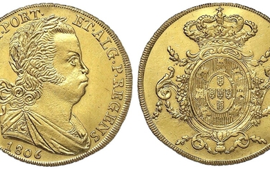 Monnaies et médailles d'or étrangères, Brésil, Jean, Prince Régent, 1799-1818, 6400 Reis (Peca) 1806. 14,17...