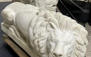Monumental Large PAIR Carved MARBLE RECUMBENT LIONS