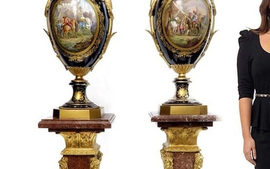 Monumental Pair of Bronze Mounted Sevres Vases, 19th C.