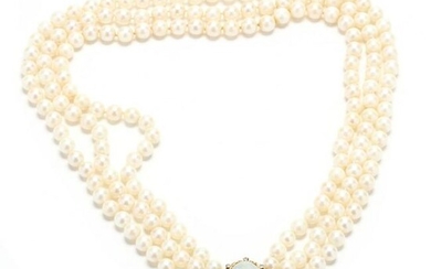 Multi-Strand Pearl Necklace with 18KT Gold, Opal, and