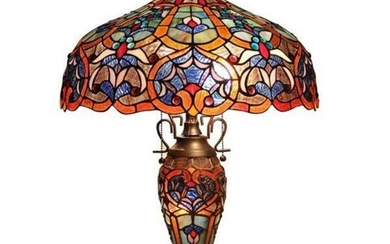 Multicolored Double Lit Stained Art Glass Table Lamp